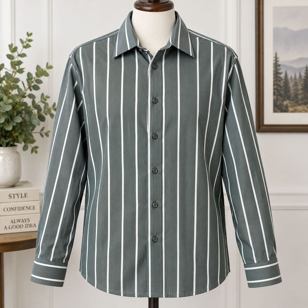 Men's Express Design Studio Gray Striped Shirt Size XL